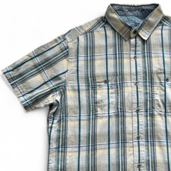 Kuhl Shirt Mens Large Short Sleeve Button Up Blue Plaid Linen Cotton Outdoors - Picture 4 of 12
